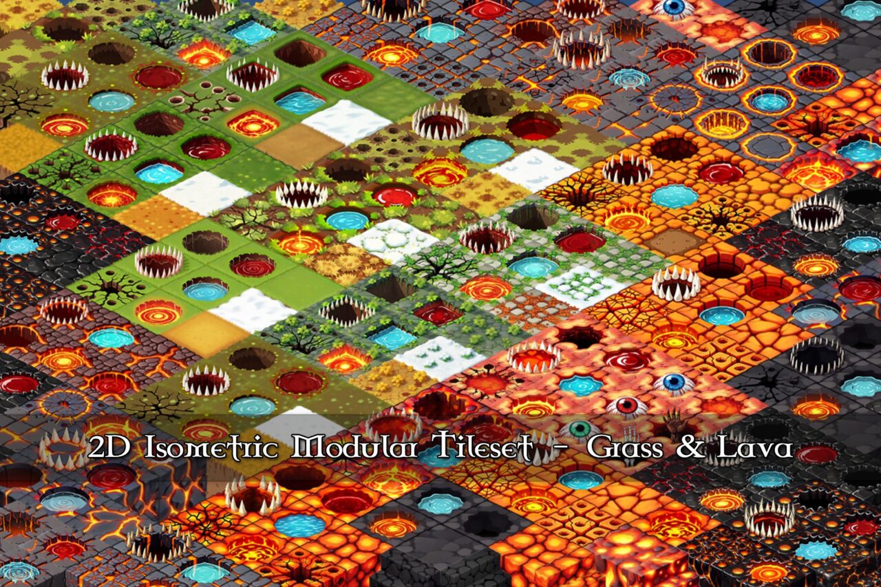 Unity Asset Soldier | 【SALE】 2D Isometric Modular Tileset – Grass & Lava 草原と溶岩の2Dタイルセット 30%オフ 2026年1月21日まで Unity Asset Soldier | 【SALE】 2D Isometric Modular Tileset – Grass & Lava 草原と溶岩の2Dタイルセット 30%オフ 2026年1月21日まで