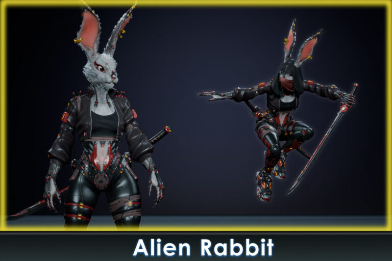 Alien Rabbit:アニメーションが設定されたSF風デザインの戦うウサギ型兵士モデル