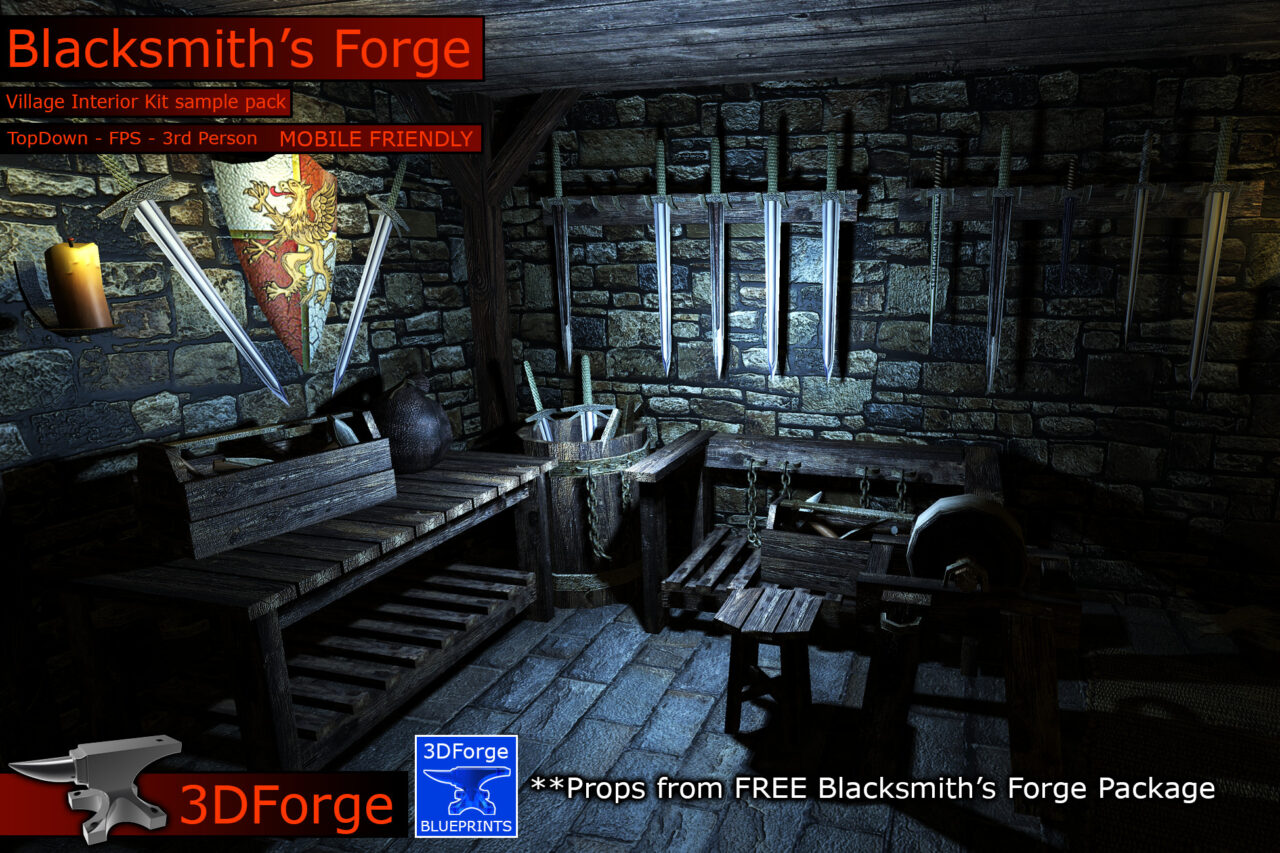 Unity Asset Soldier | 【無料】Blacksmith’s Forge：高品質なファンタジー鍛冶屋モデル74種類を収録したアセット