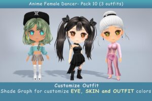 Chibi Anime Female Dancer   Pack 1  3 outfits    Characters   Unity Asset Store