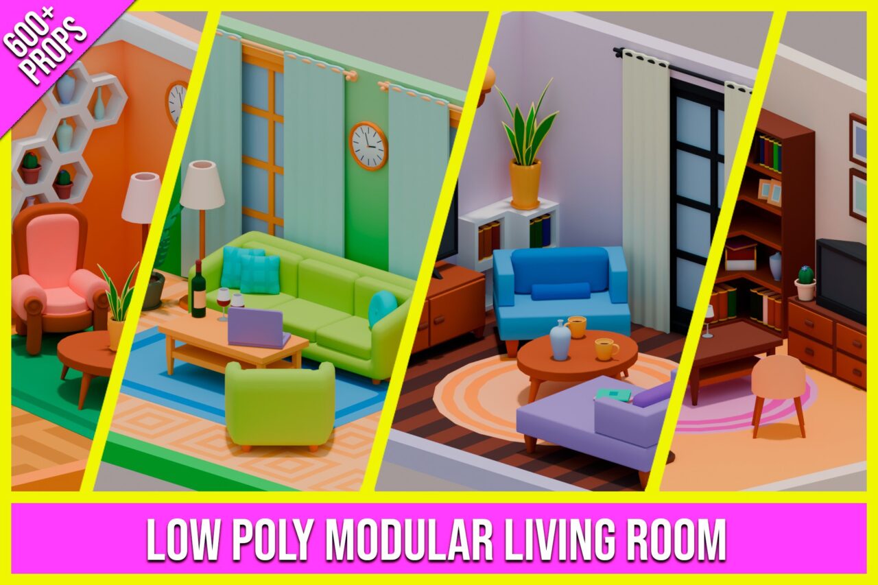 Low Poly Modular Living Room Pack  600  Props    3D Interior   Unity Asset Store