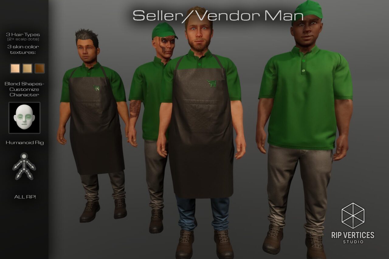 Unity Asset Soldier | 【SALE】 Man shop staff seller – 豊富なカスタマイズが可能な店員モデル。30%オフのリリースセール実施中(2026年1月18日まで) Unity Asset Soldier | 【SALE】 Man shop staff seller – 豊富なカスタマイズが可能な店員モデル。30%オフのリリースセール実施中(2026年1月18日まで)