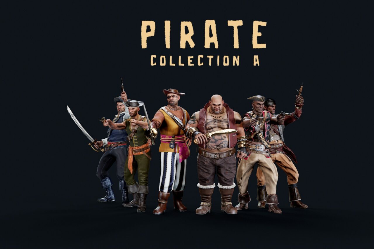 Unity Asset Soldier | PIRATE_R_PACK_A：高品質な 6 体の低ポリゴン海賊キャラクターを収録した 3D モデル素材集
