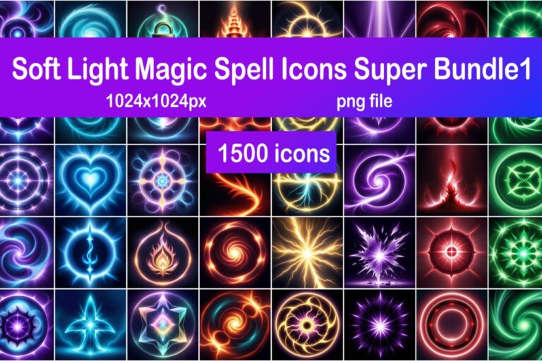 【SALE】 Soft Light Magic Spell Icons Super Bundle1 1500種の魔法アイコン 50％オフ ...