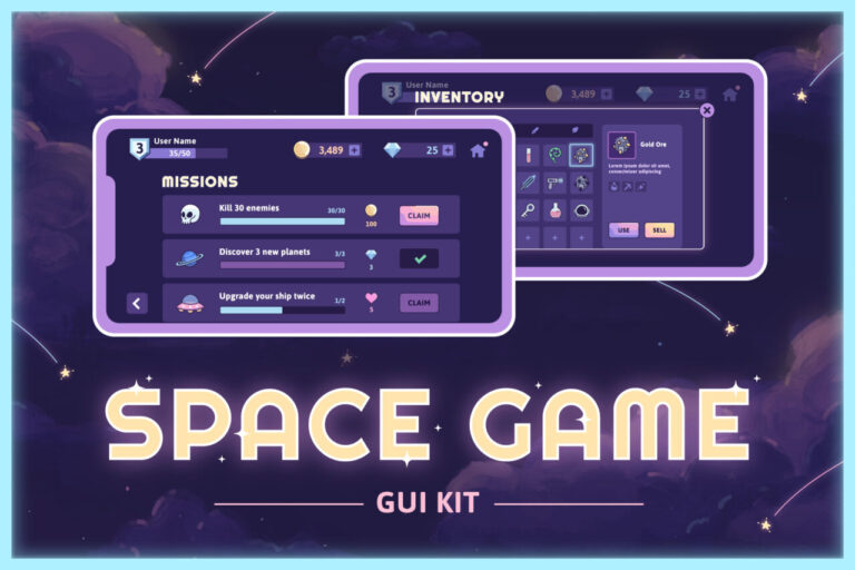 【無料】Space Game GUI kit | 宇宙をテーマにしたゲーム制作に最適な高品質 UI 素材セット