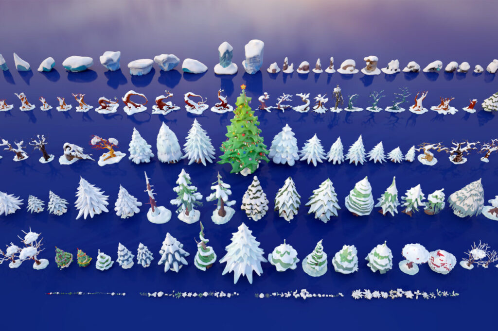 Stylized Snow Covered Winter Nature LowPoly 3D Pack  bush  tree  stone    3D Trees   Unity Asset Store