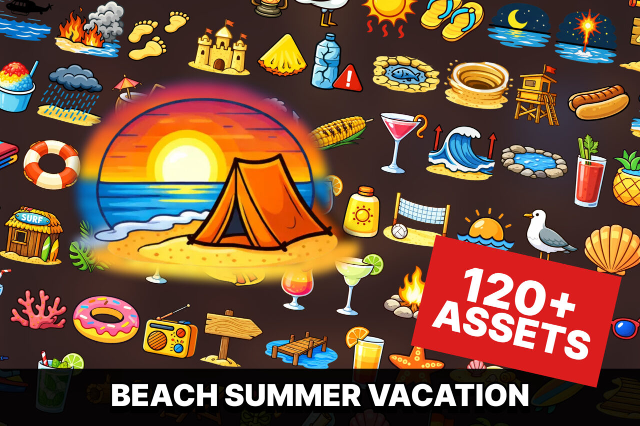 Beach Summer Vacation Icons Pack Casual Survival Adventure and Simulation Games   2D   Unity Asset Store