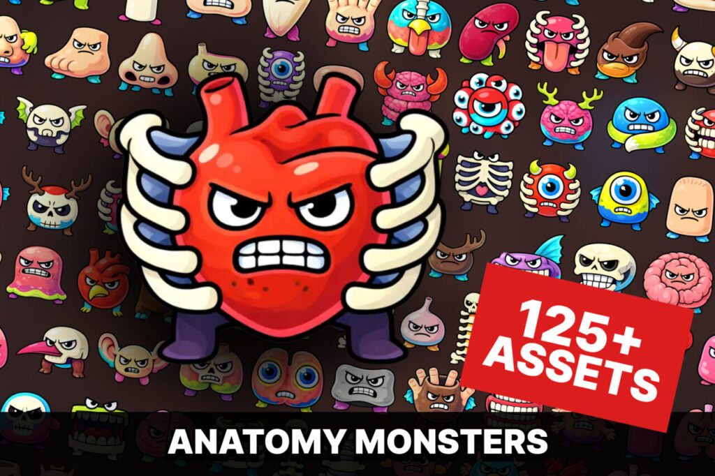 Cartoon Anatomy Monsters and Body Parts Characters Pack RPG Action Casual Games   2D   Unity Asset Store