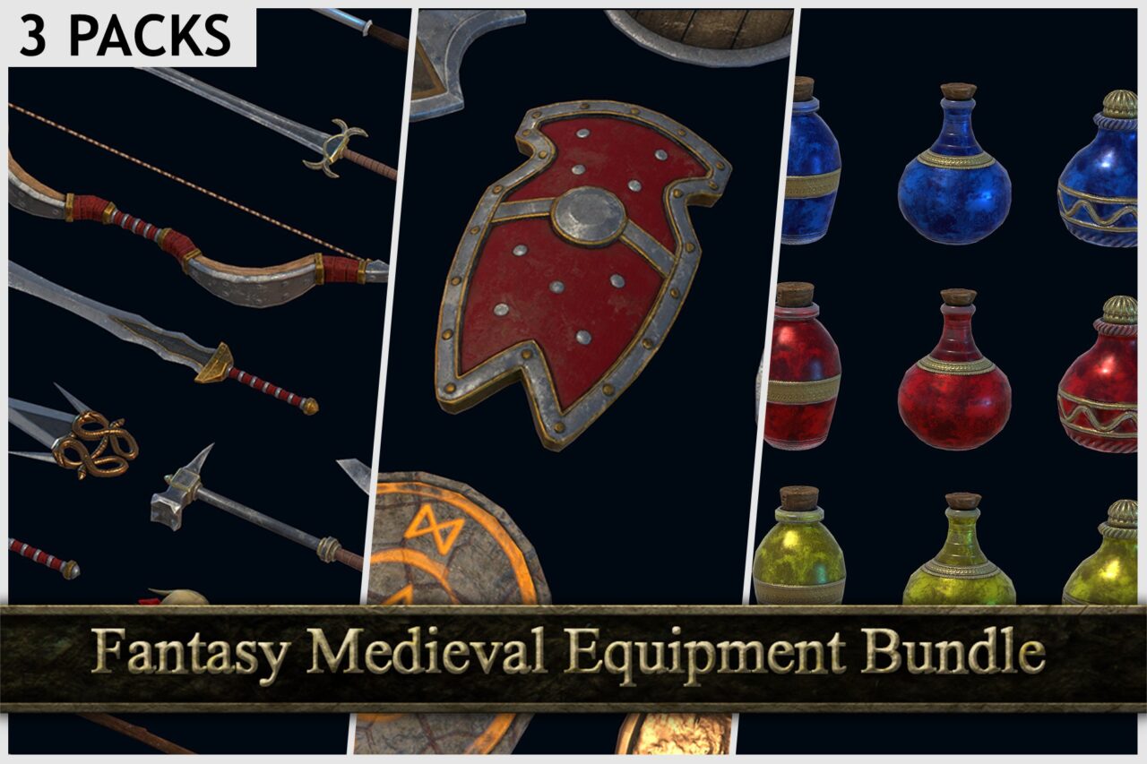 Fantasy Medieval Equipment Bundle  3 Packs    3D Props   Unity Asset Store