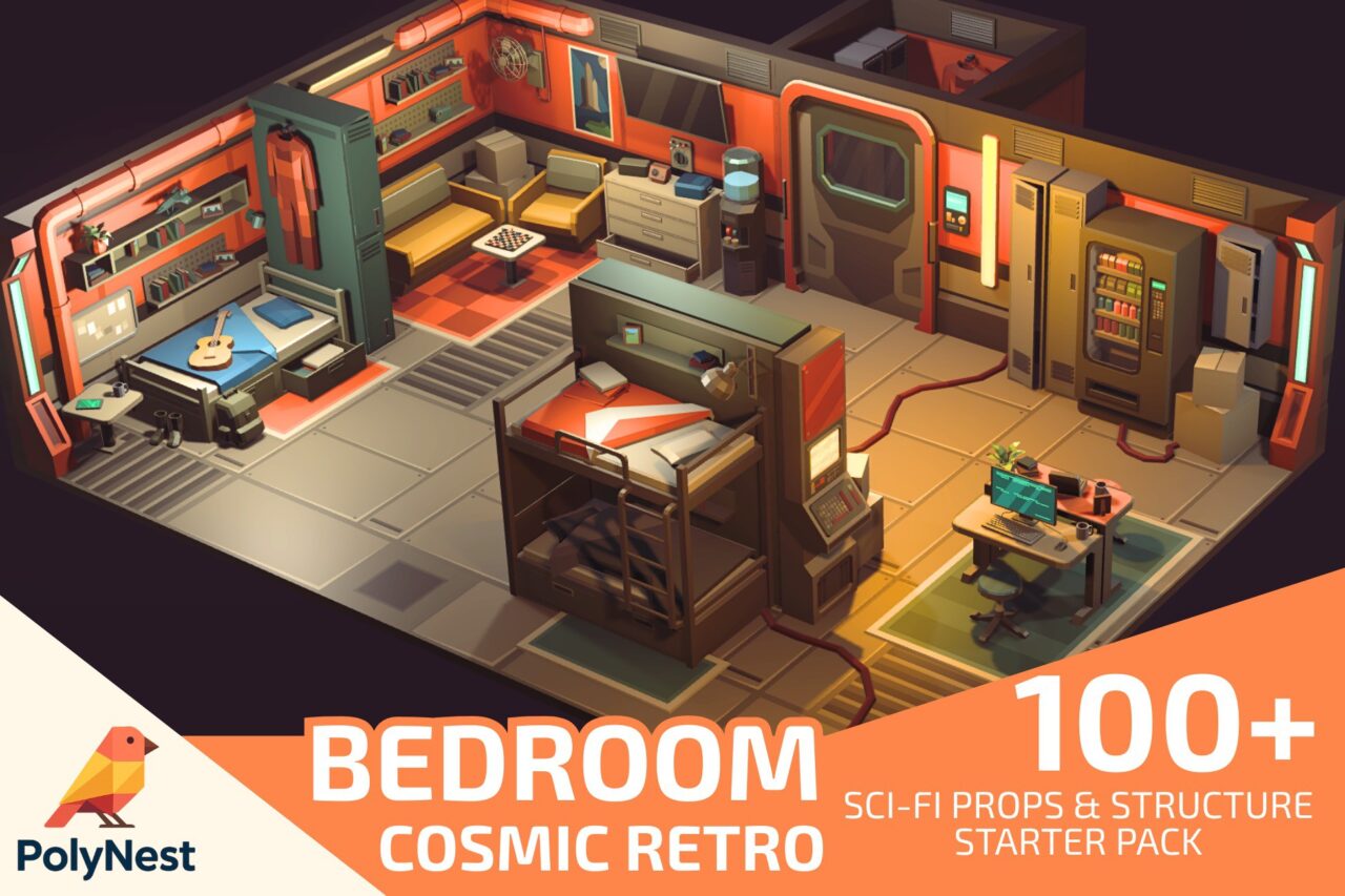 Low Poly Sci Fi Bedroom   Cosmic Retro   3D Sci Fi   Unity Asset Store