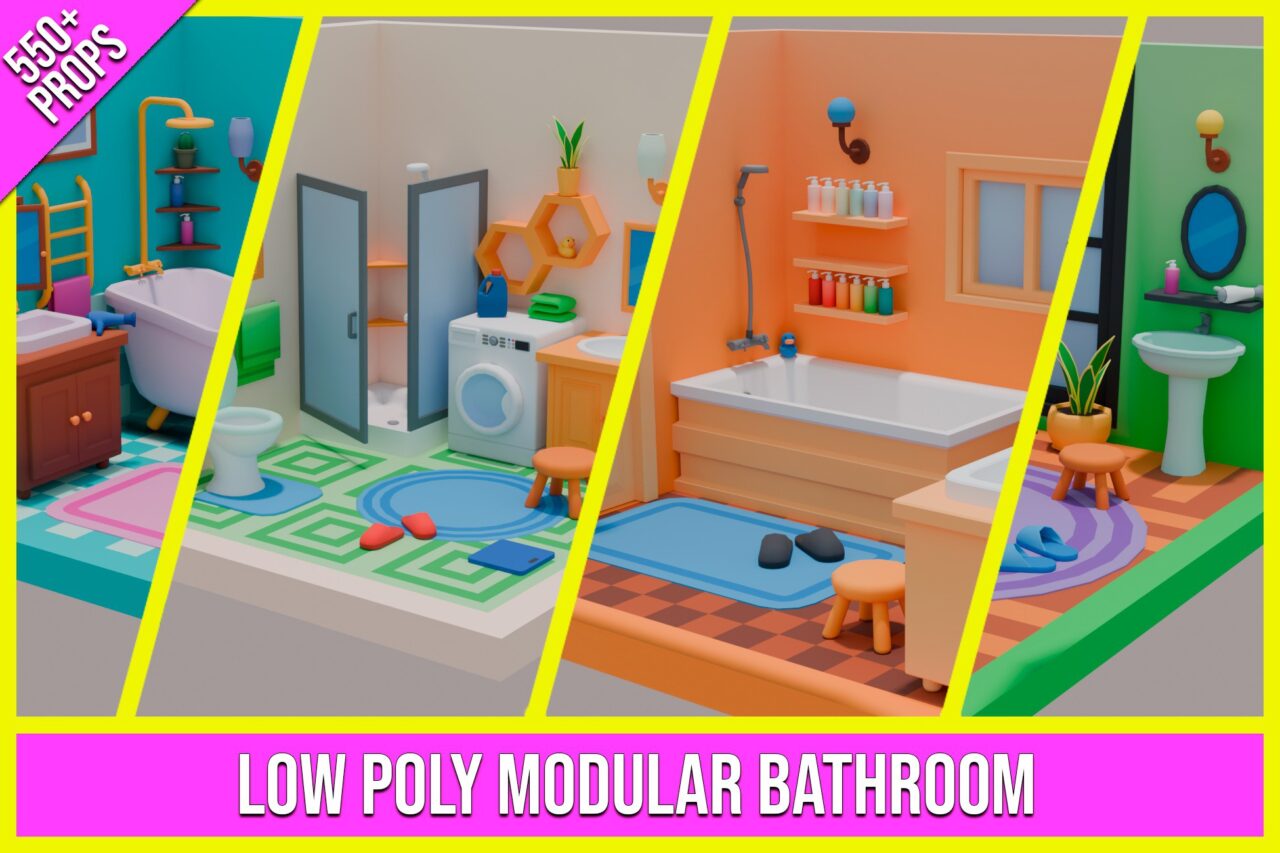 Low Poly Modular Bathroom Pack  550  Props    3D Interior   Unity Asset Store