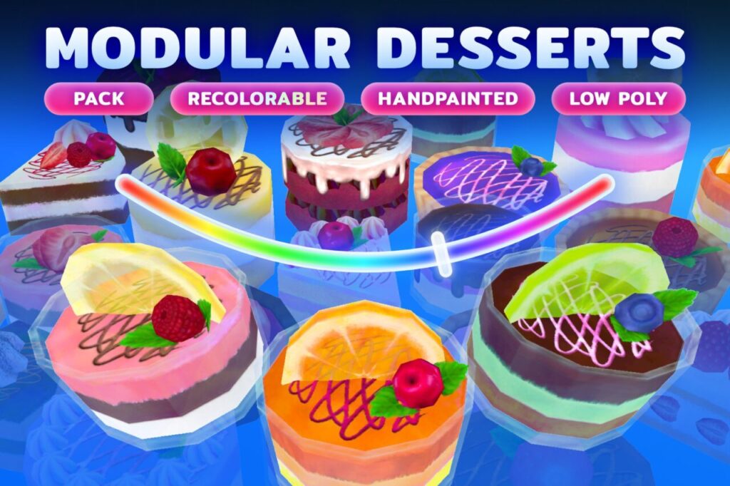 Modular Hand Painted Dessert Pack  Customizable Low Poly Bakery Food Props   3D Food   Unity Asset Store