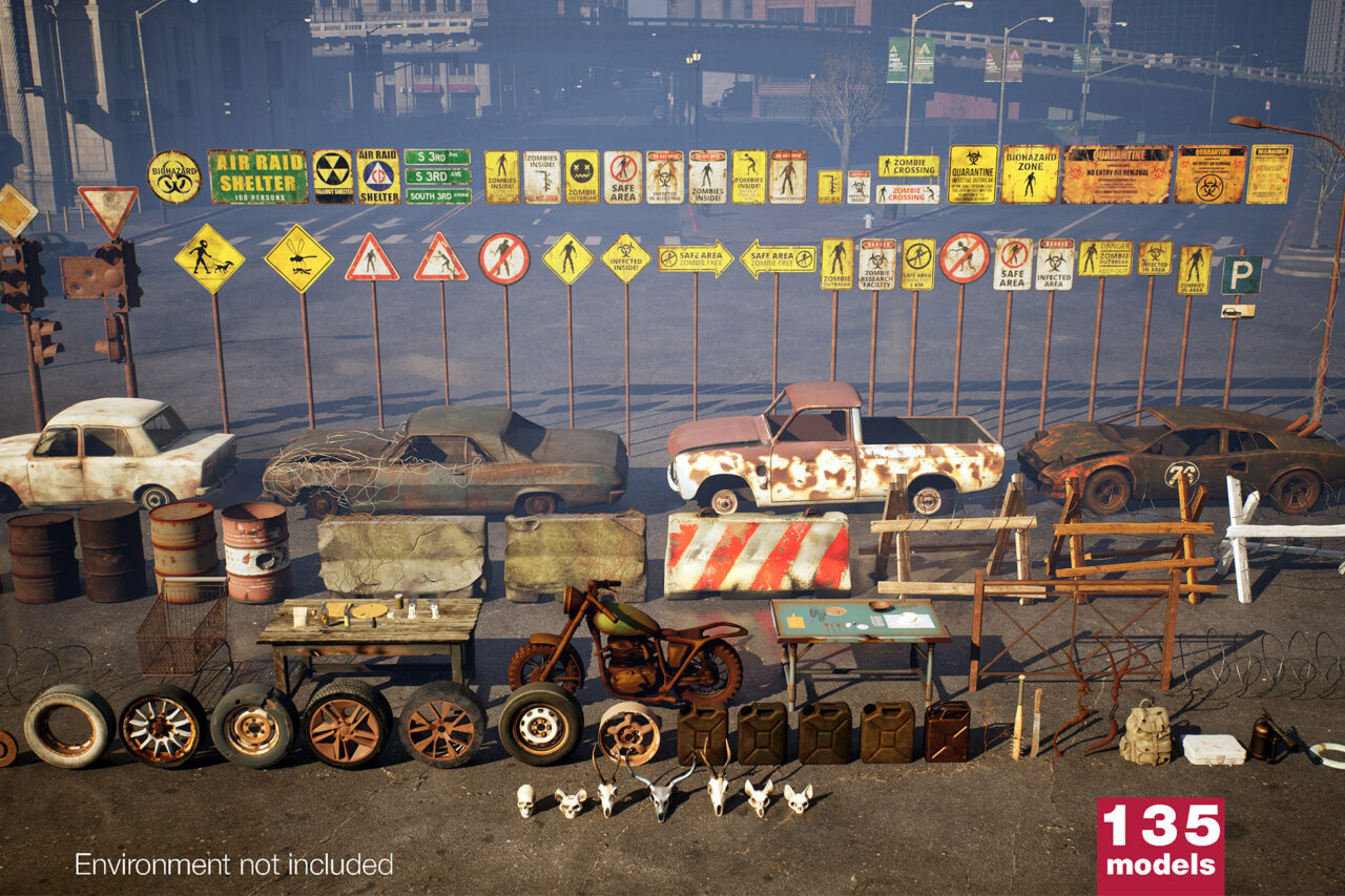 Post Apocalyptic Survival Urban City Props and Road Signs Pack 135 3d Models   3D Exterior   Unity Asset Store