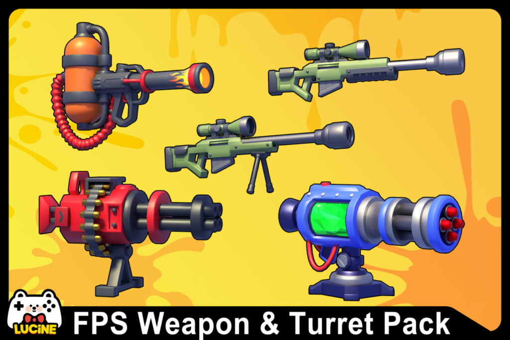 Realistic FPS Weapon Turret Pack Flamethrower Gatling Sniper with Bullets   3D Weapons   Unity Asset Store