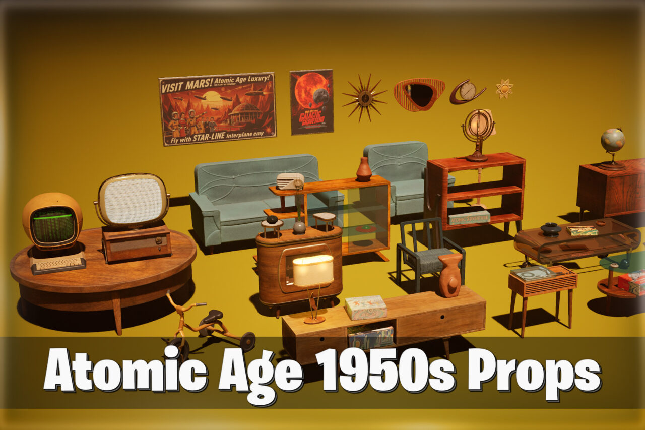 Retro Futuristic Props   Retro Room Props Interior   Retrofuturism Pack   3D Furniture   Unity Asset Store