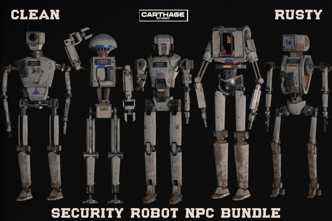 Security Robot NPC Bundle 5 Rigged Game Ready Characters 3D Robots Unity Asset Store