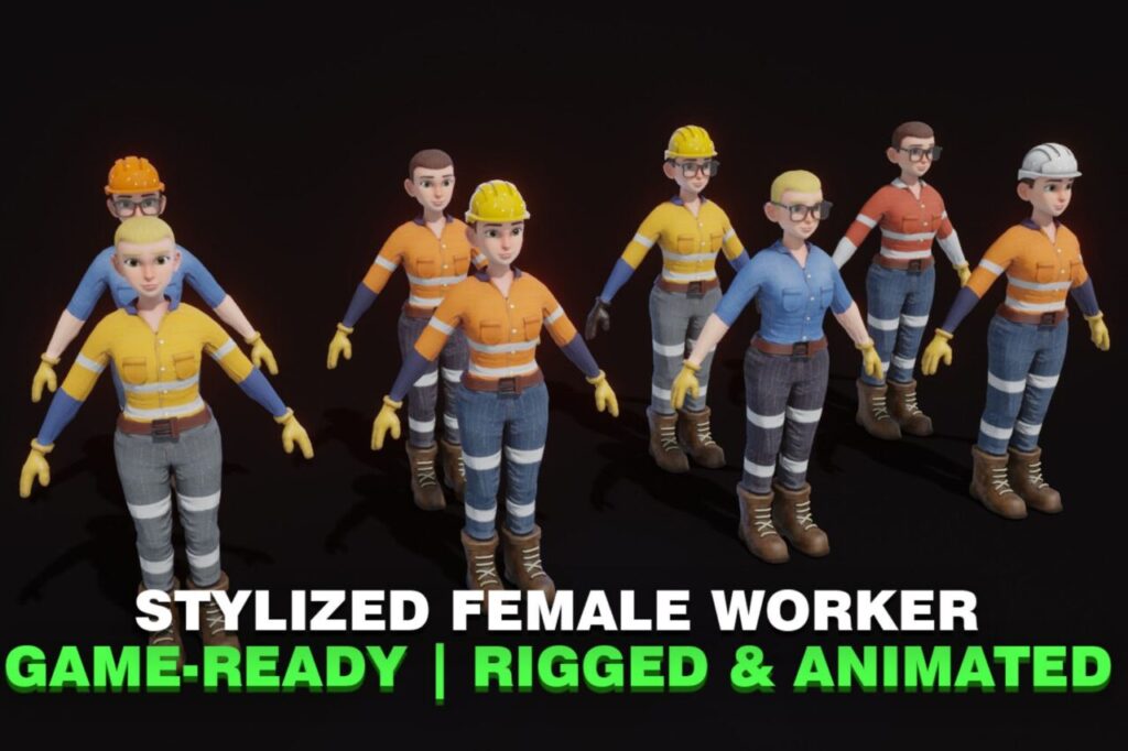 Stylized Female Worker 3D Model Animated Customizable   3D Humanoids   Unity Asset Store