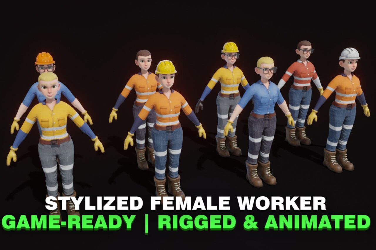 Stylized Female Worker 3D Model Animated Customizable   3D Humanoids   Unity Asset Store