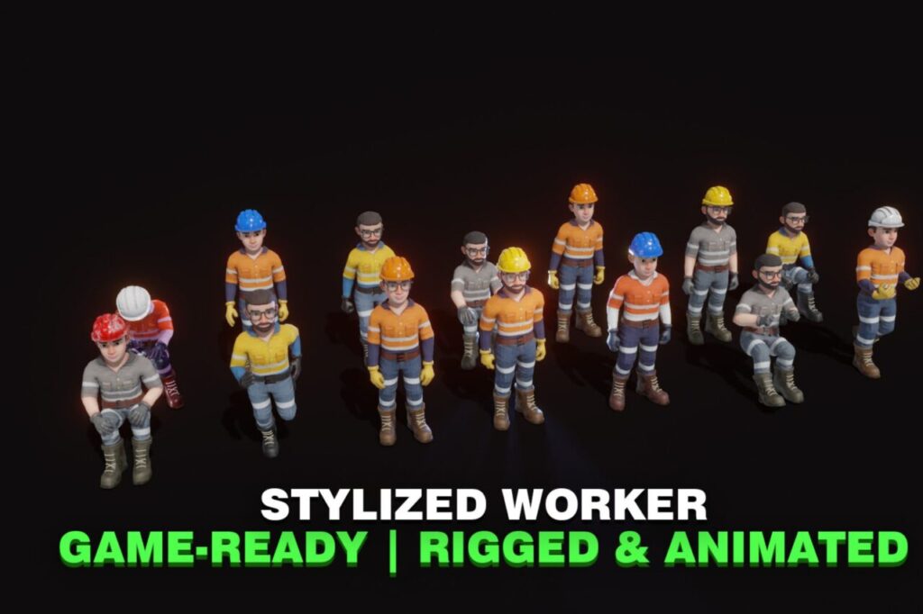 Stylized Male Worker 3D Model Animated Customizable   3D Humanoids   Unity Asset Store
