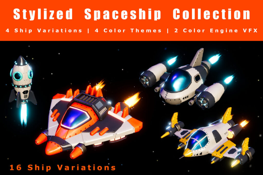 Stylized Spaceship Collection  4 Ships    3D Space   Unity Asset Store