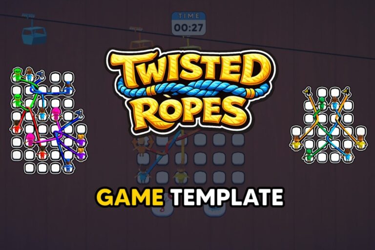 Two Ropes Game Twisted Ropes – Game Template:複雑に絡まった紐を解くパズルのテンプレート