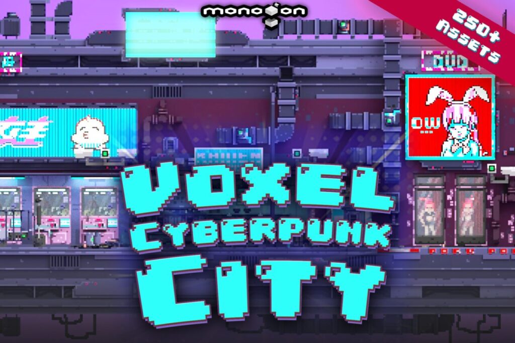 Voxel Cyberpunk Streets 3D pixel art monogon   3D Sci Fi   Unity Asset Store