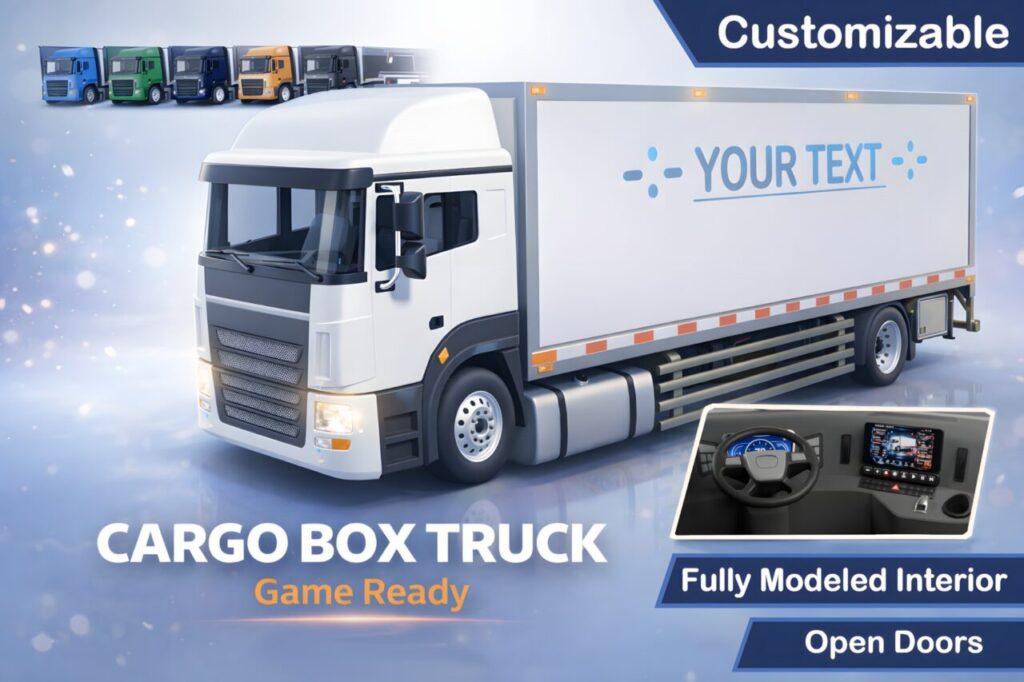 Cargo Box Truck 3D Model Game Ready Interior Openable Doors Custom Branding   3D Land   Unity Asset Store