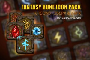 Fantasy Rune Icon Pack 16 RPG Icons 256px   64px PNG PSD   2D Icons   Unity Asset Store