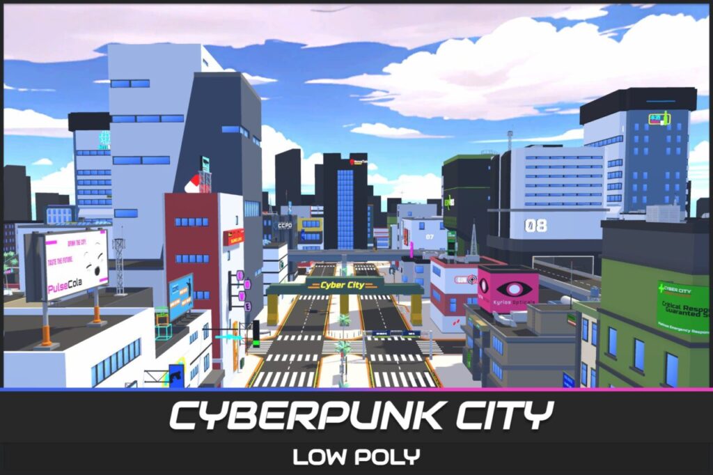 LowPoly Cyberpunk City   3D Urban   Unity Asset Store