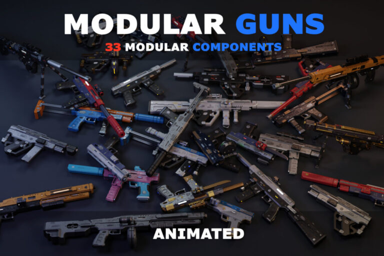 Modular Guns – Customizable Animated Weapon Pack：33種のパーツで銃を自作できるアセット
