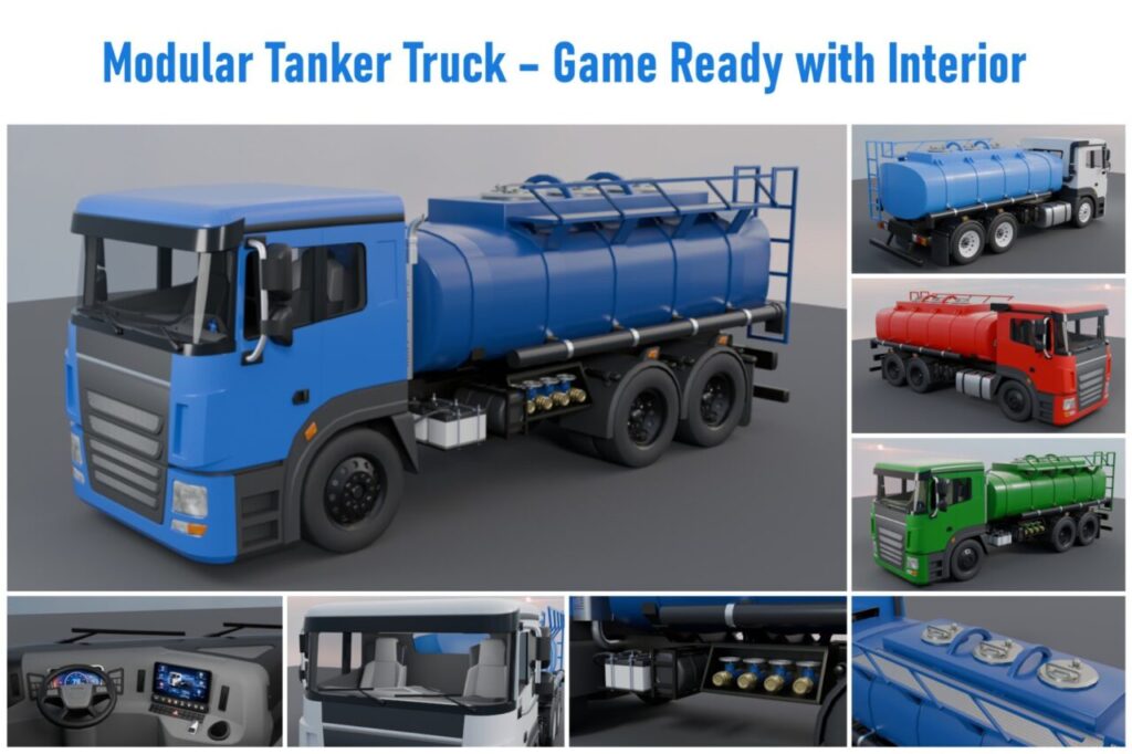 Modular Tanker Truck Game Ready PBR Vehicle with Interior UI Dashboard   3D Land   Unity Asset Store