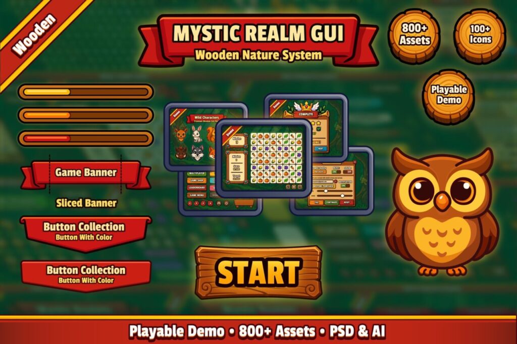 Mystic Realm Wooden GUI Pack   2D GUI   Unity Asset Store