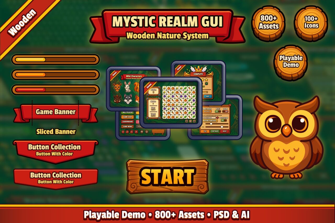 Mystic Realm Wooden GUI Pack 2D GUI Unity Asset Store