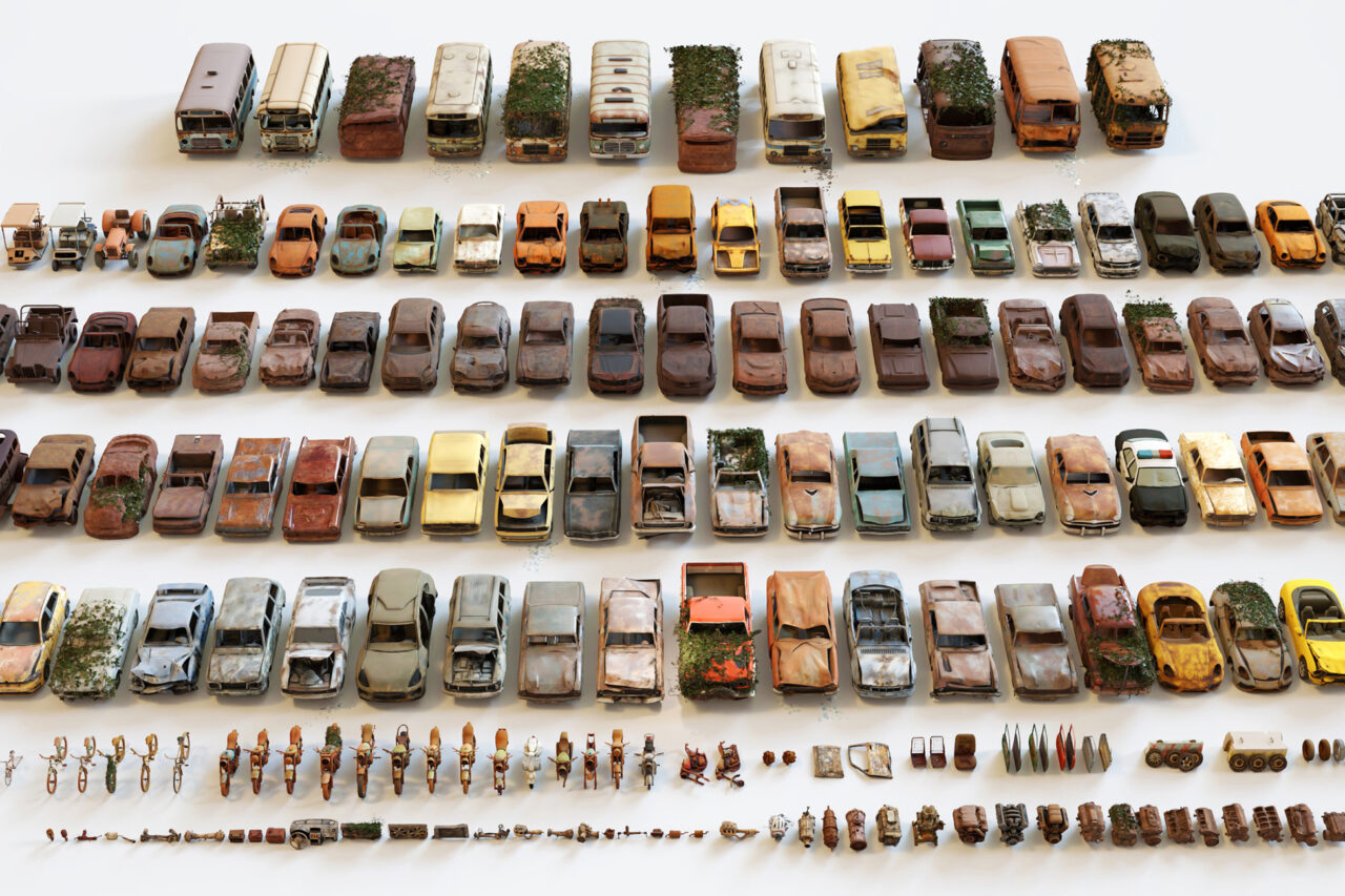 Old Abandoned Junk Rusty Vehicles 3d Game Ready Set Car Bus Motorcycle Bike   3D Land   Unity Asset Store