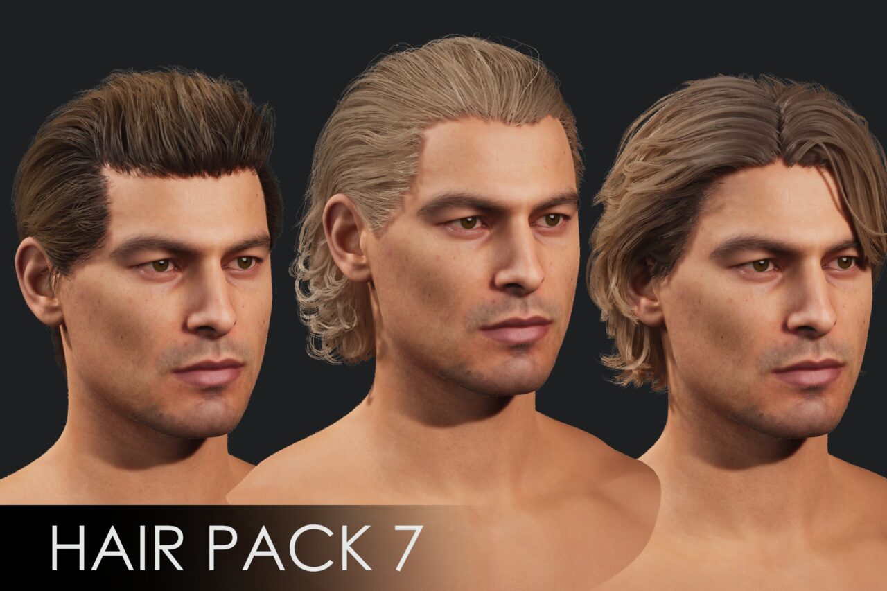 Realistic male hairstyles pack 7 Rigged hair game ready low poly Characters Unity Asset Store