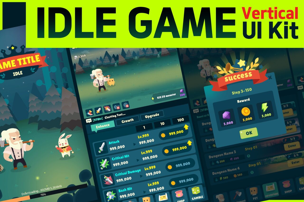 Idle Game Vertical Ui Kit 2D GUI Unity Asset Store